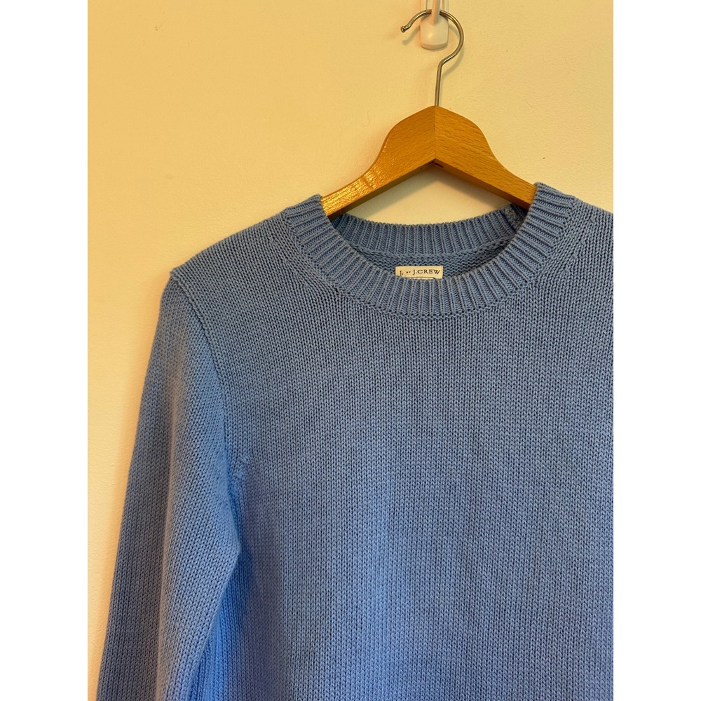 J. by J.Crew Light Blue Scalloped Hem Cotton Knit Crew Neck Sweater | Size Small - Picture 2 of 8